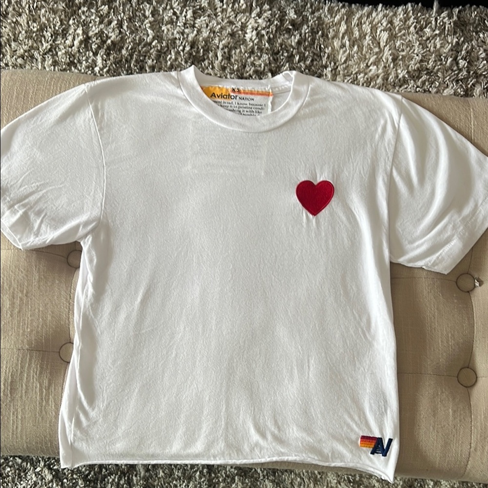 Aviator Nation White T-Shirt with Red Heart